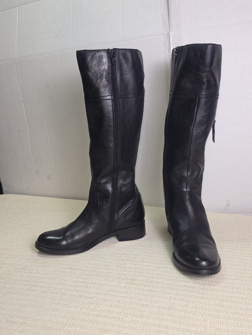 Rebels Womens Tall Riding Boots Black Leather Knee High Zip Size 37 EU